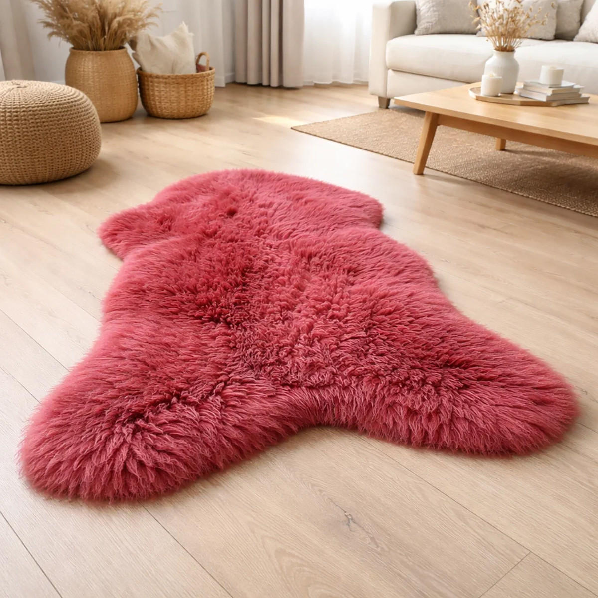 LAMMFELL Öko bunt gefärbt weich Fell Teppich Kirschenrot ca. 110 cm - Kirschrot, Fell (60/110cm) - Provellus