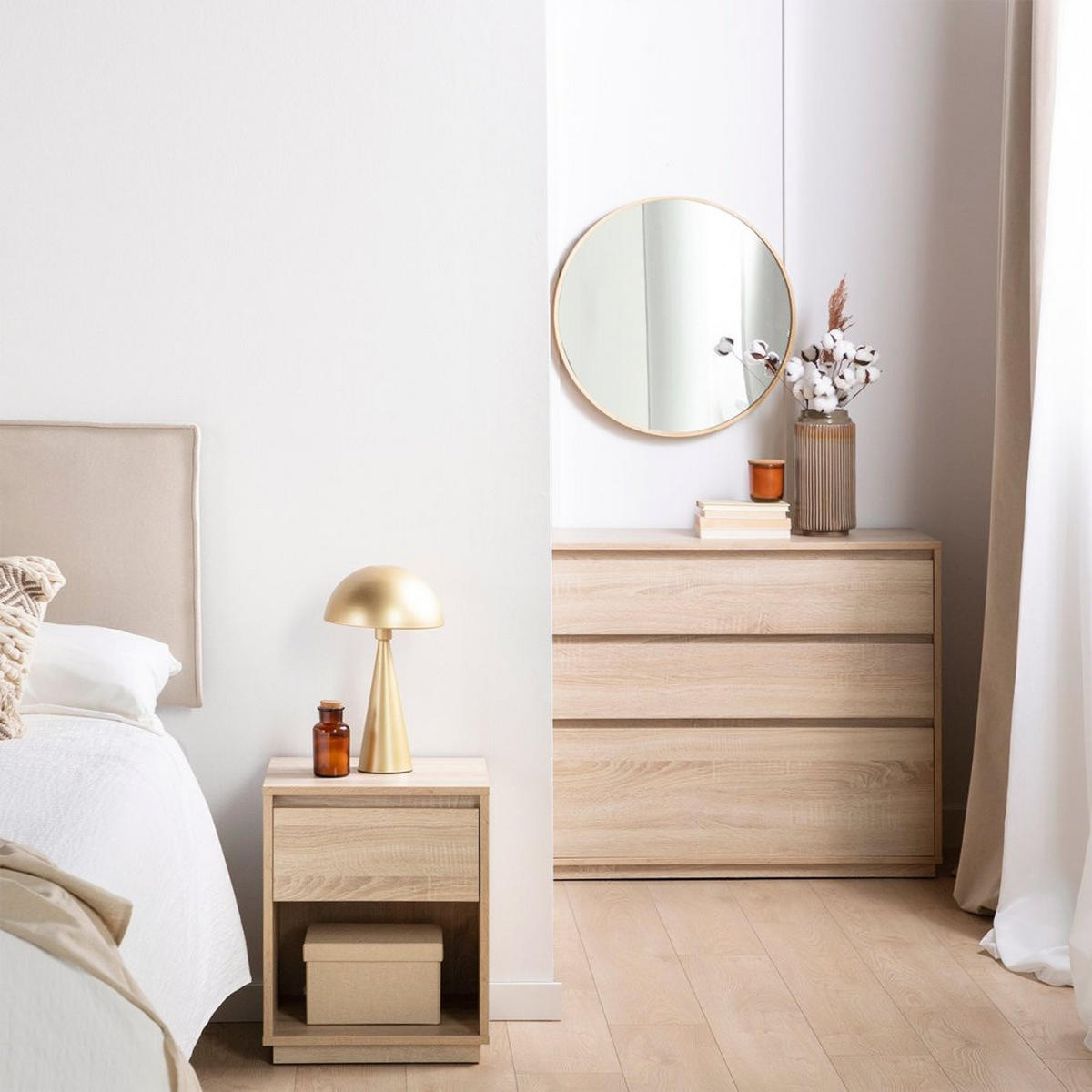 NACHTTISCH MIT 1 SCHUBLADE Oslo Natürlich 40 cm x 50 cm - Naturfarben, Holzwerkstoff (40/50/35cm)