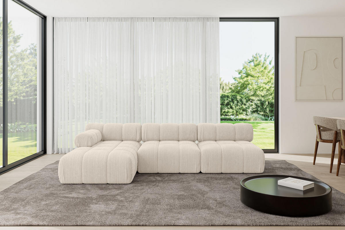 ECKSOFA modulares Sofa Razon-L2 - 285x160x70 cm Beige Cord - Beige, Holzwerkstoff/Textil (285/160cm) - ALTDECOR