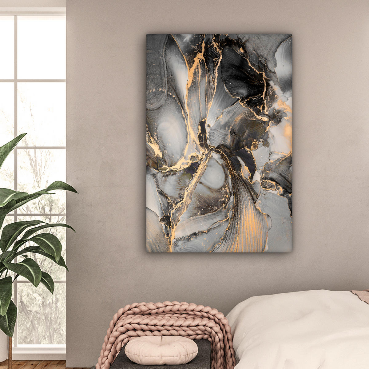 LEINWANDBILD Grau - Luxus - Gold - Marmor Deko Groß 90x140 cm - Dunkelgrau, Textil (90/140cm) - MuchoWow