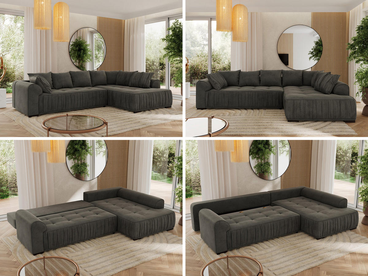 ECKSOFA ORTA Dunkelgrau Velvet - Rechts - Dunkelgrau/Schwarz, Textil (200/325cm) - MKS