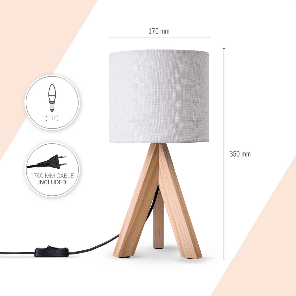 TISCHLAMPE Bajo Canvas - Beige/Weiß, Holz (17/17/35cm) - Paco Home