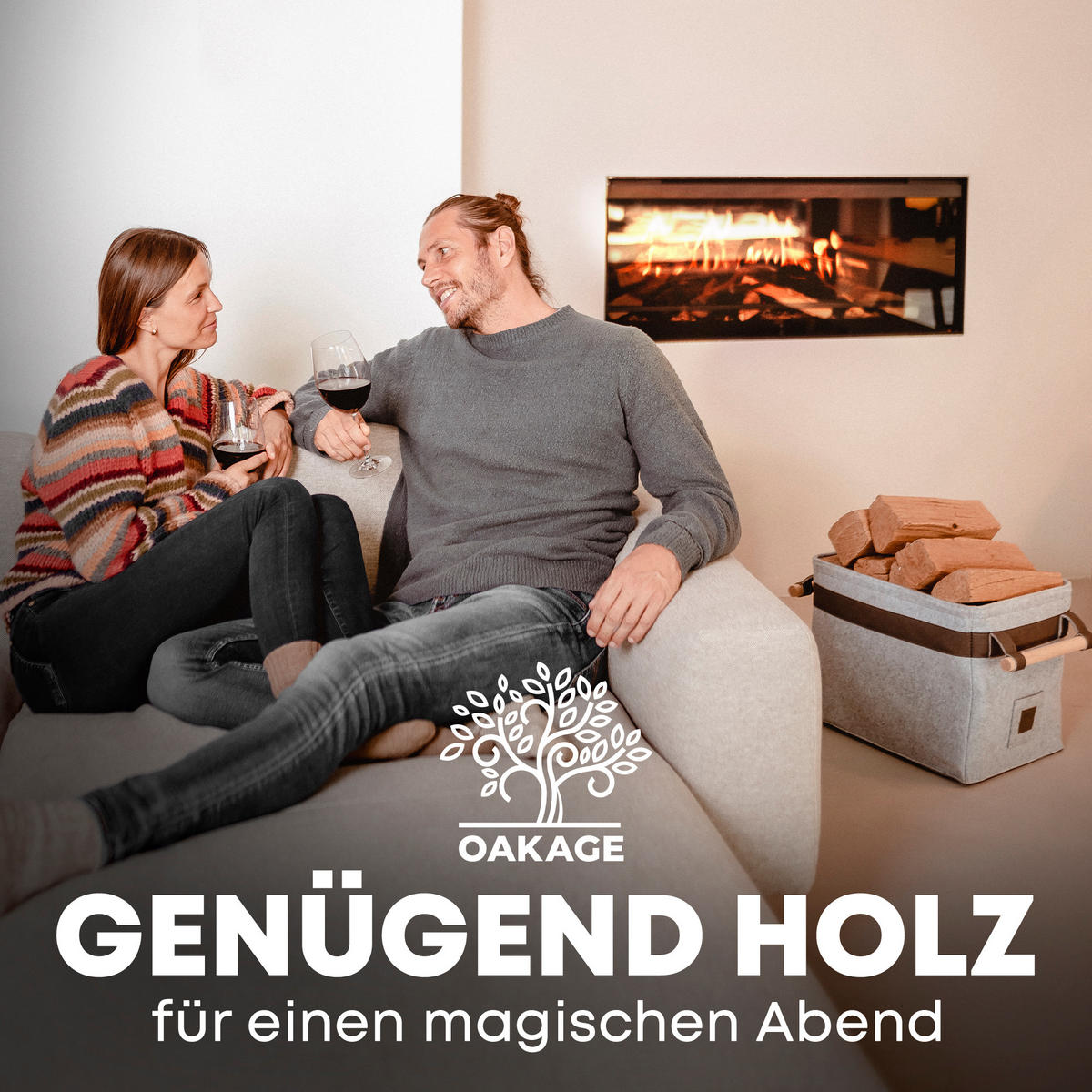 KAMINHOLZKORB Classic Filz mit Metallrahmen für Zusatzstabilität 42/32/35 cm - Grau, Textil (32/35/42cm) - OAKAGE