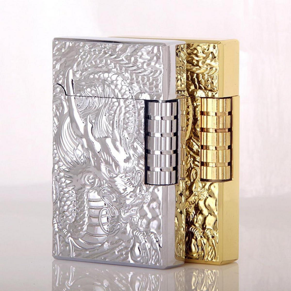 FEUERZEUG mit Drachenmuster, nachfüllbar, matt - Goldfarben, Metall (1/3/7cm)
