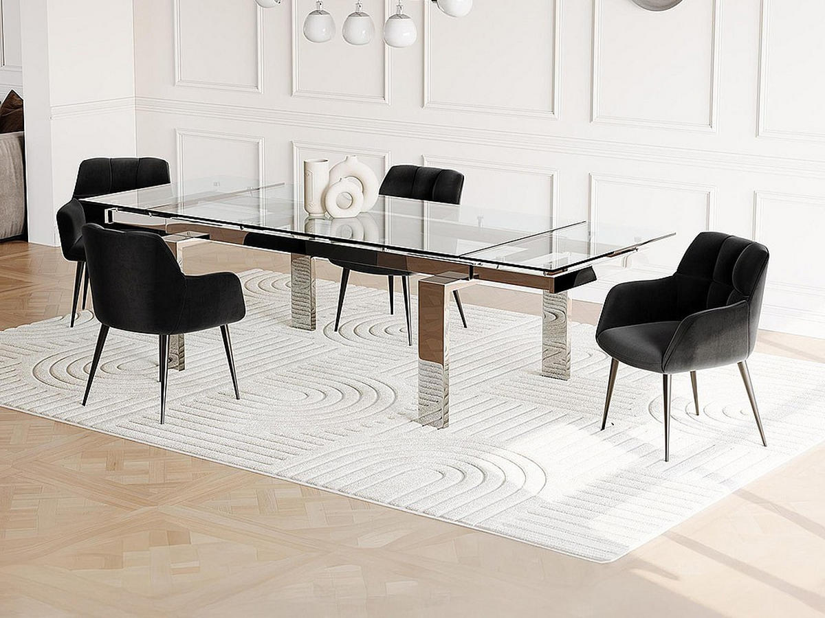 ESSGRUPPE - > 12 Personen - Glas - Transparent, Silberfarben - LUBANA - Transparent/Silberfarben, Glas (270/75/100cm) - Vente-Unique