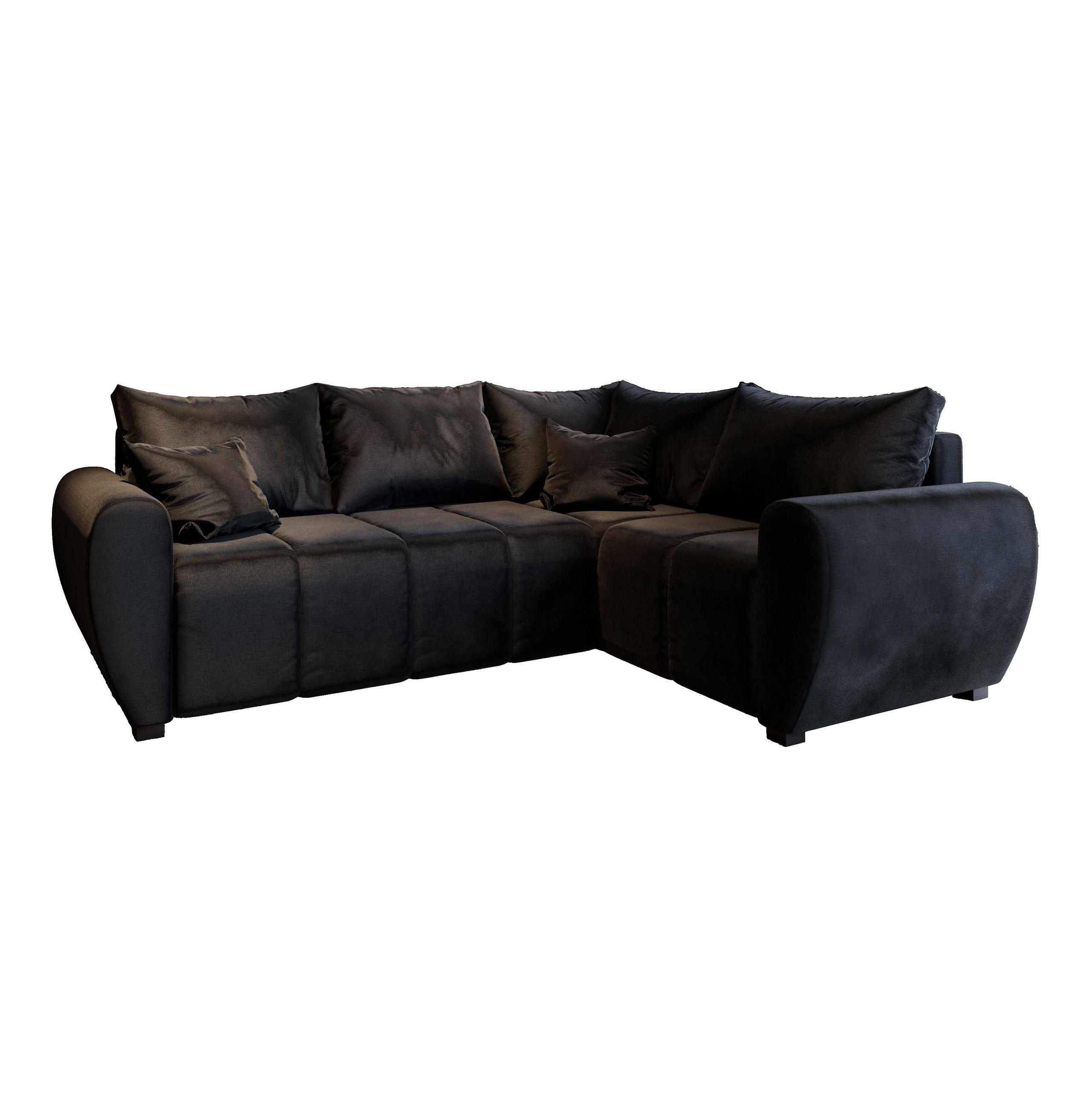 ECKSOFA MADISON L R-S Schwarz Plüsch-Stoff mit Schlaffunktion - Schwarz, Holz (235/175cm) - MASSENO