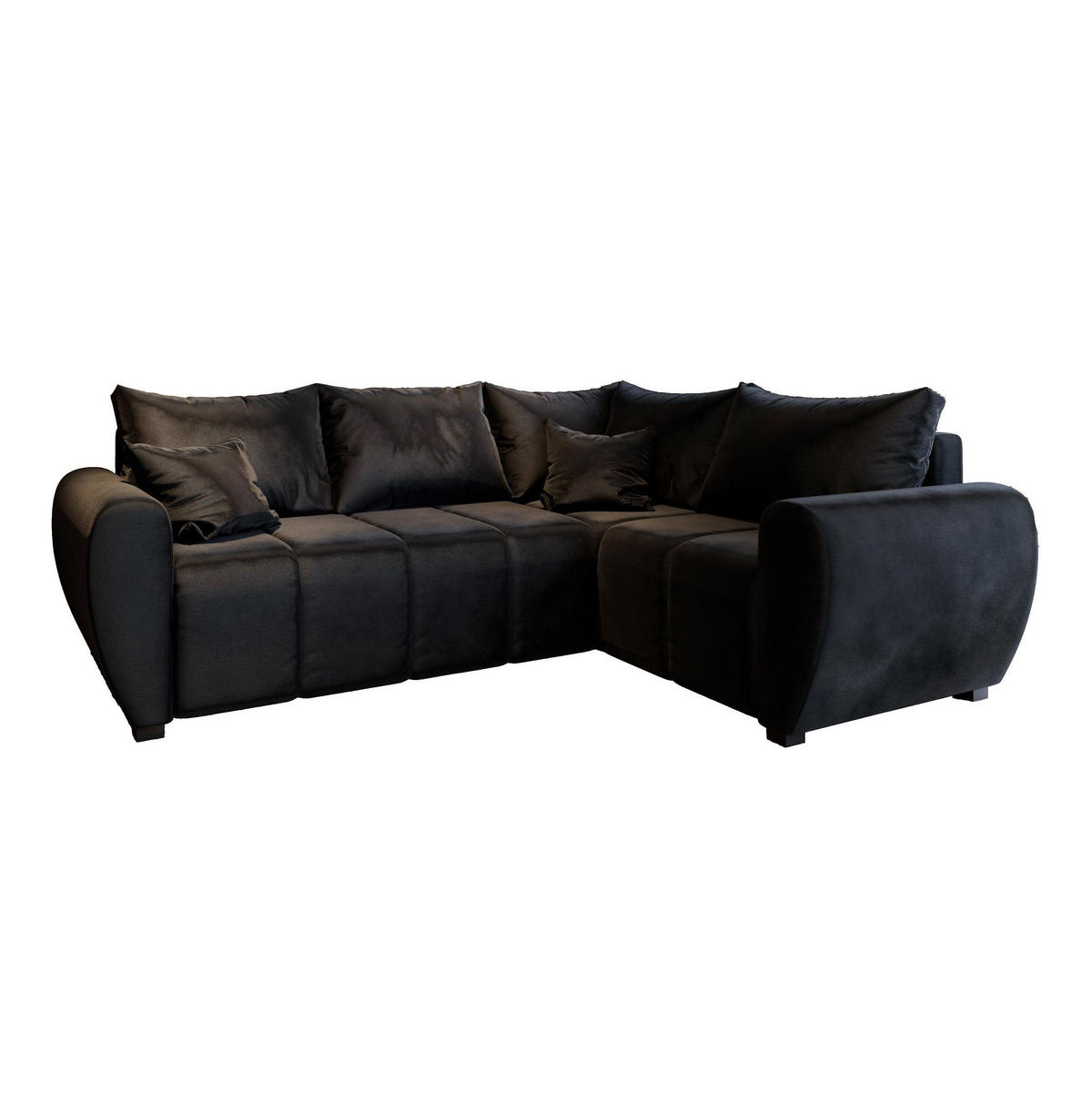 ECKSOFA MADISON L R-S Schwarz Plüsch-Stoff mit Schlaffunktion - Schwarz, Holz (235/175cm) - MASSENO