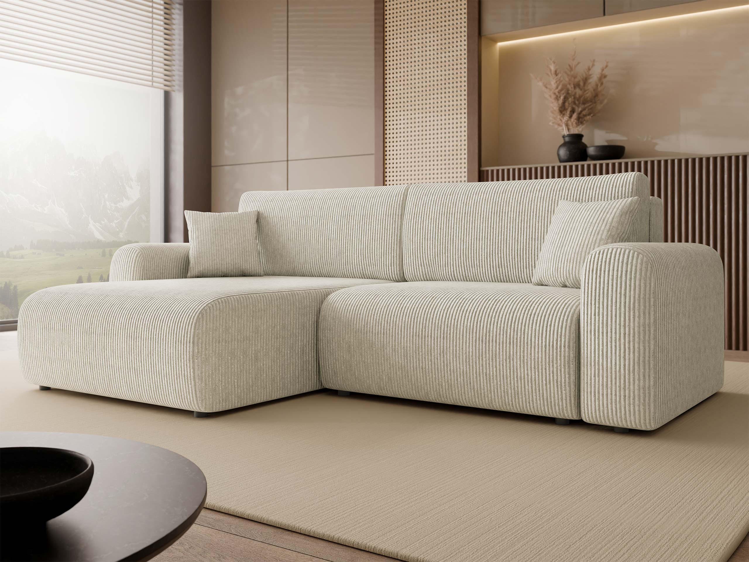 ECKSOFA Floryn L Cord - Schwarz/Naturfarben, Holz/Kunststoff (245/145cm) - MIRJAN24