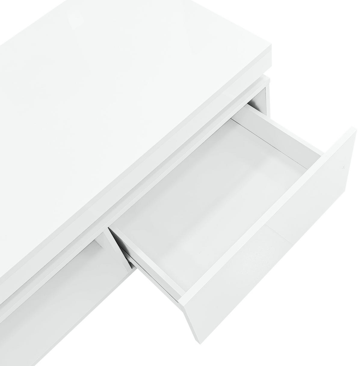 KONFERENČNÍ stolek z dřevotřísky 100x50x40,3 cm bílý s LED osvětlením, zásuvkou a vysokým leskem - bílá, kompozitní dřevo (100/50/40.3cm) - Modfu
