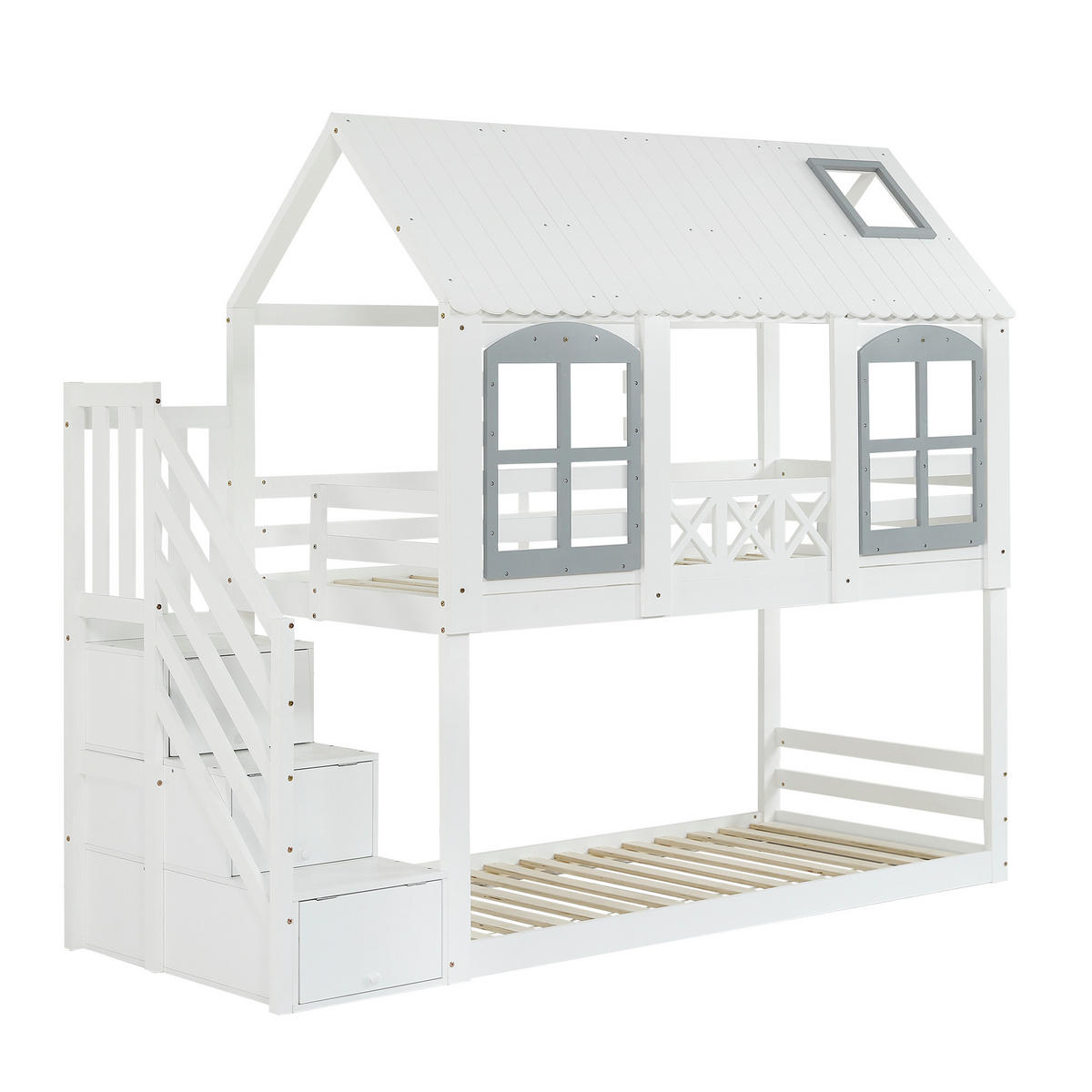 HAUSBETT 90/200 cm Weiß, Grau - Weiß, Holz/Holzwerkstoff - Raumix