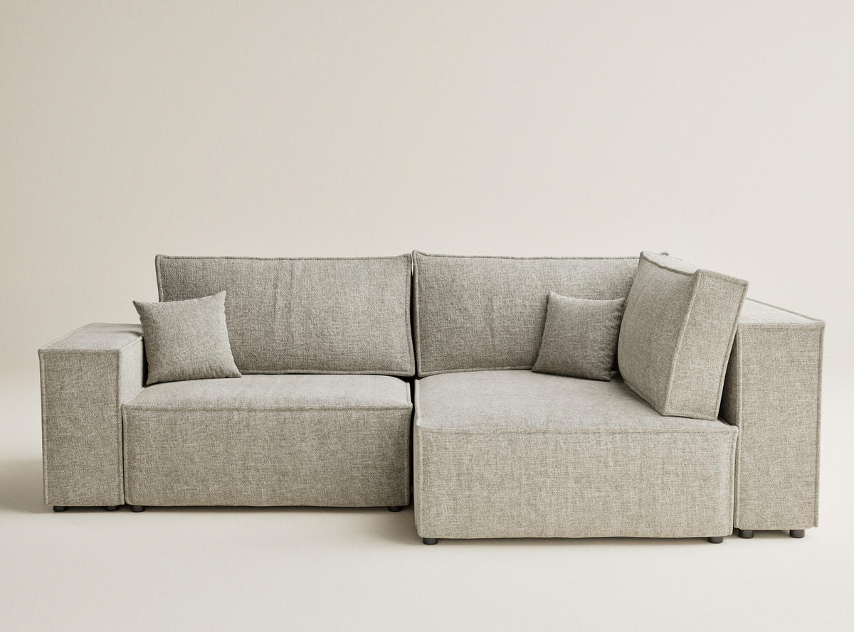 ECKSOFA MIT SCHLAFFUNKTION Tonga Beige Chenille-Stoff - Beige/Schwarz, Holz/Holzwerkstoff (253/105cm) - Maison de Reve