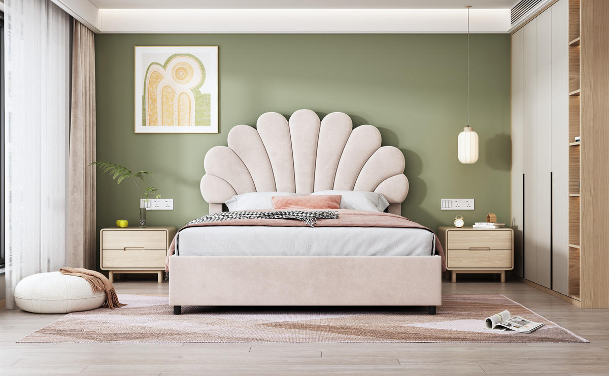 POLSTERBETT 140x200 cm Stauraum Samt beige - Beige, Textil (140/200cm) - Fortuna Lai