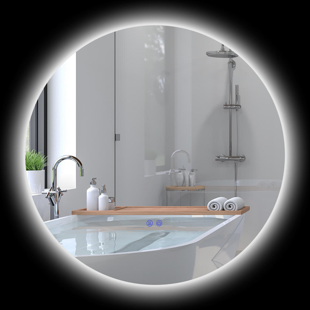 BADEZIMMERSPIEGEL DE-15133 Ø 70 cm mit 3 LED-Farben und dimmbar Grau - Silberfarben, Glas (70/3.5/70cm) - ComfortXL