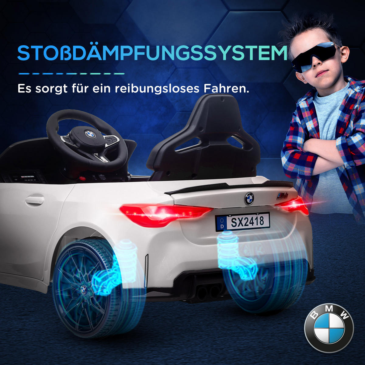 KINDER Elektroauto 12V Kinderfahrzeug mit 2,4G-Fernbedienung, 3-5 km/h, Weiß - Weiß, Kunststoff/Metall (108/69.5/51cm) - AIYAPLAY