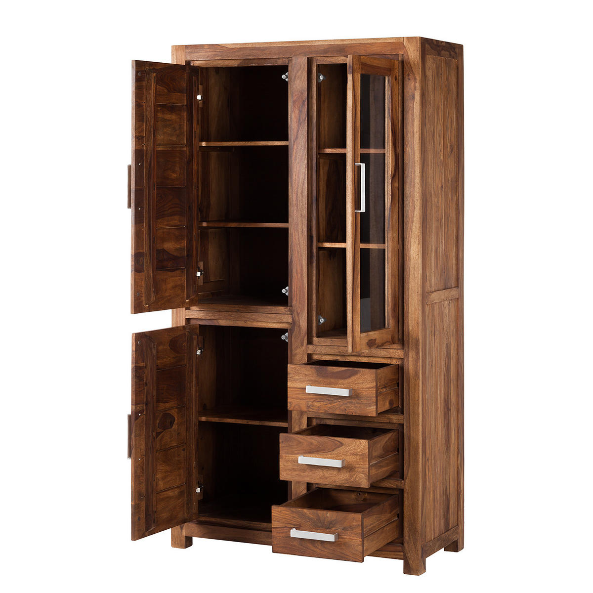 VITRINENSCHRANK - Sheesham massiv - Sheeshamfarben, Holz (101/190/45cm) - home24