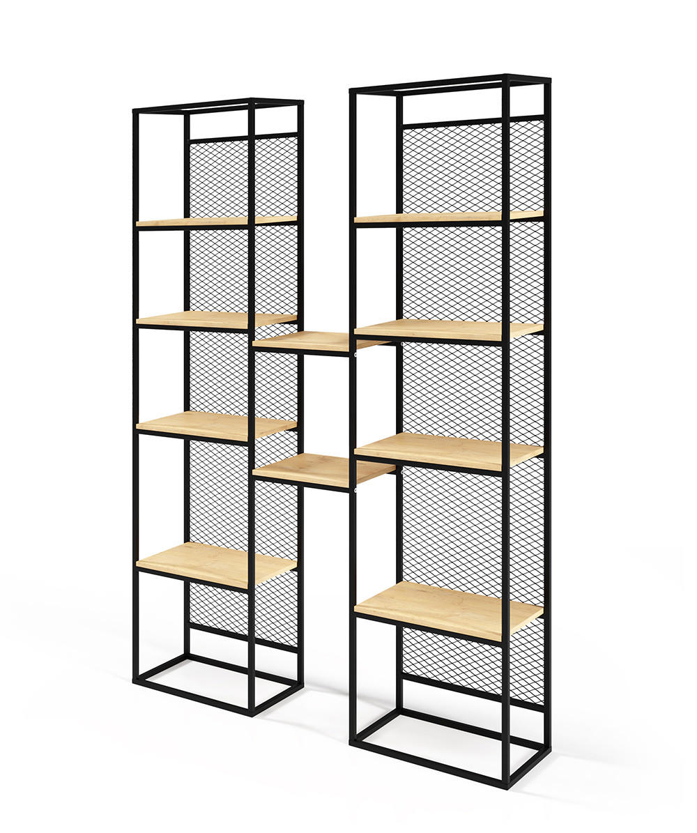 BÜCHERREGAL Vida Eiche Lancelot 140 / 35 / 210cm - Eiche Bianco/Schwarz, Holz/Holzwerkstoff (140/210/35cm) - Feldmann-Wohnen