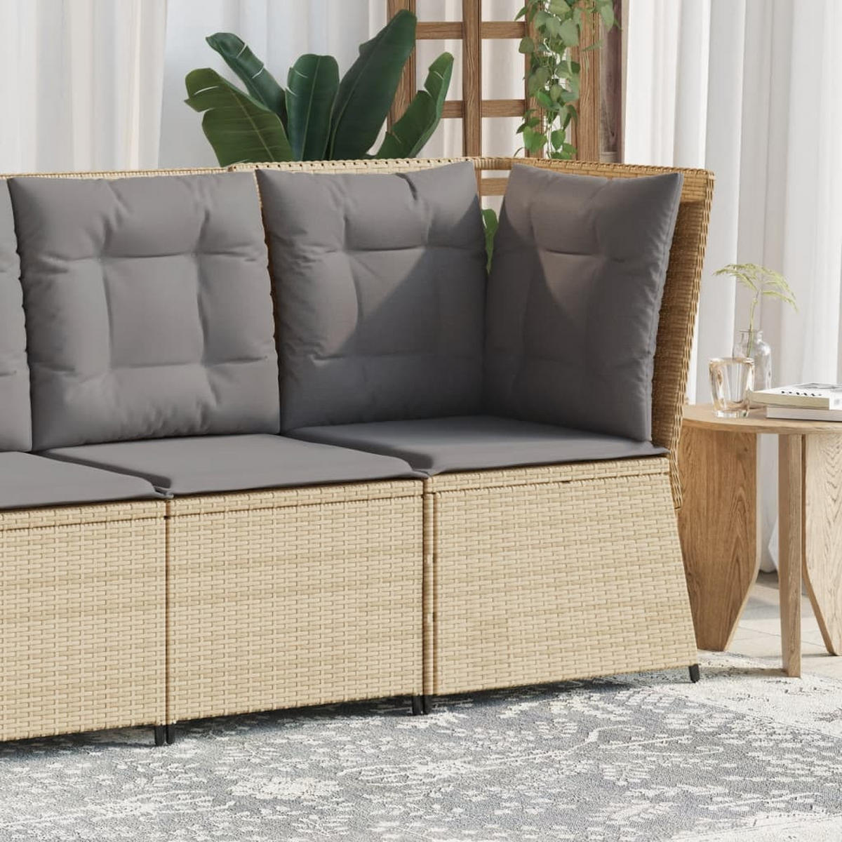 GARTEN-ECKSOFA mit Kissen Beige Poly Rattan - Beige/Grau, Kunststoff (67/95/67cm)