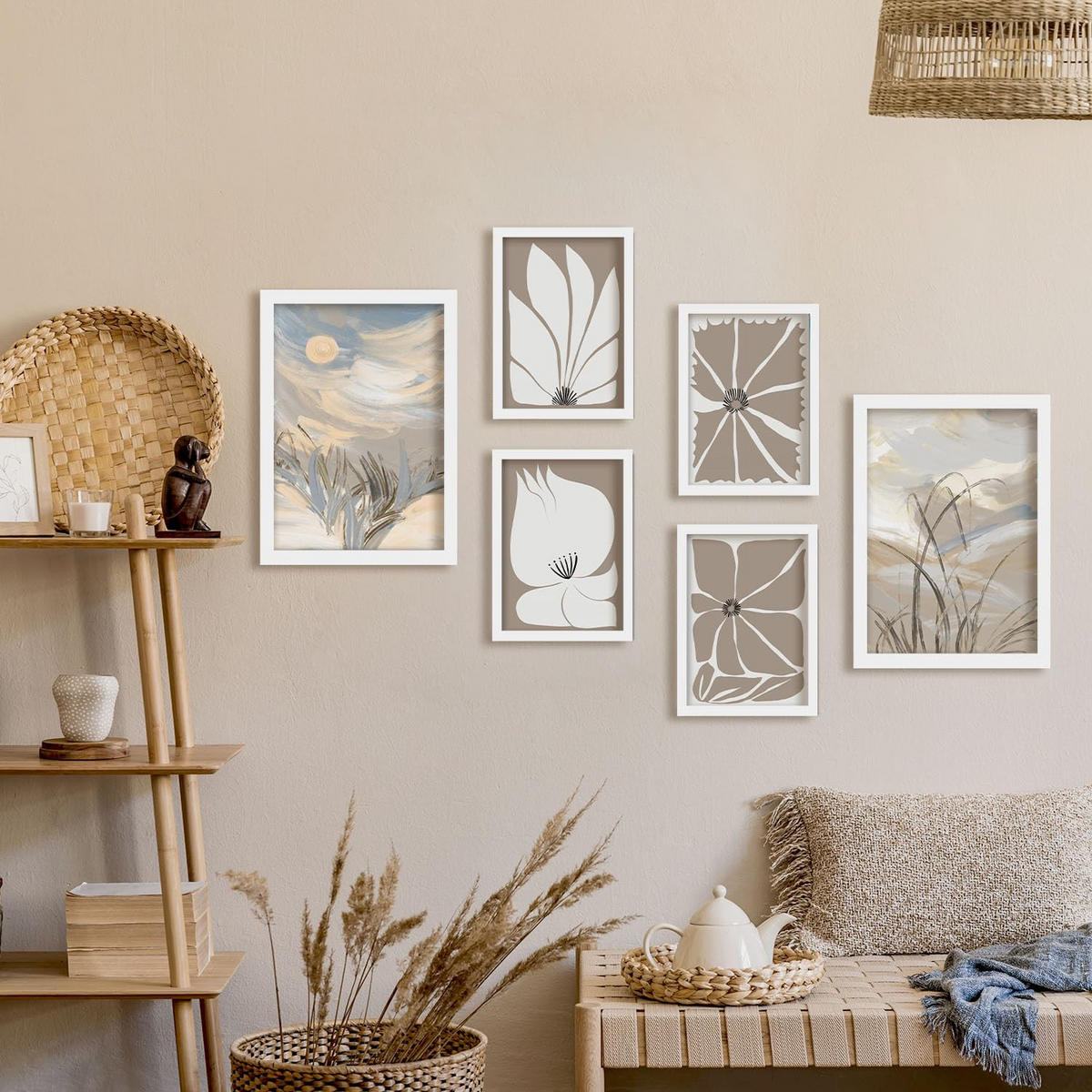 POSTER Set Mit 6 Latente Natur In Kulissen Abstracts Ästhetische Dekorative Gemälde Für Ihr Wohnzimmer, Schlafzimmer, Zuhause A3 & A4 Weißer Rahmen - Weiß, Papier (29/3cm) - Nacnic
