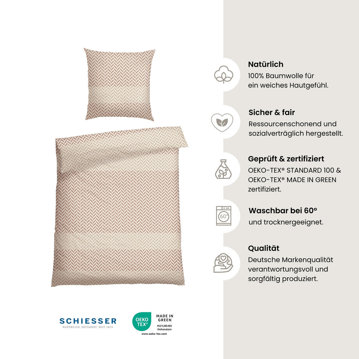 BETTWÄSCHESET Maribel - Renforcé - 2-teilig - 135 x 200 cm - Taupe - Taupe, Textil (135/200cm) - SCHIESSER