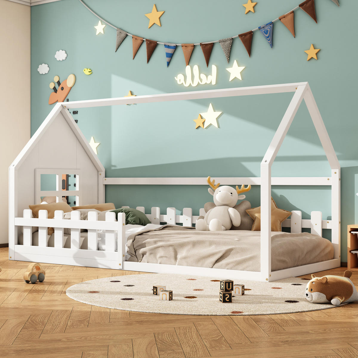KINDERBETT aus Kiefer und MDF 90x200 cm Weiß in Hausform - Weiß, Holzwerkstoff (90/200cm) - IVMEU