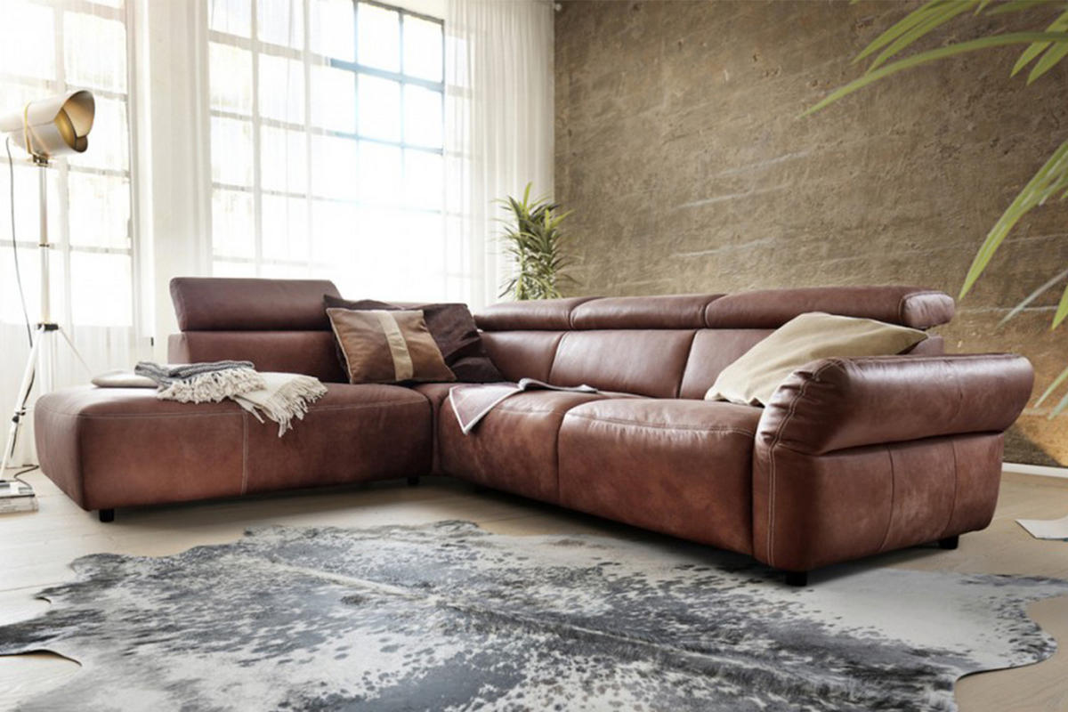 ECKSOFA MIT MOTORISCHER SITZTIEFENVERS. RISO Braun Leder - Dunkelbraun/Schwarz, Leder (263/240cm) - KAWOLA