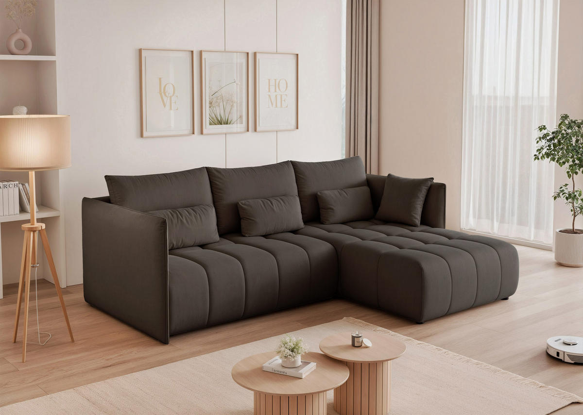 ECKSOFA CLEO mit Schlaffunktion und Bettkasten Dunkelbraun - Dunkelbraun, Holzwerkstoff/Kunststoff (245/180cm) - Idohome