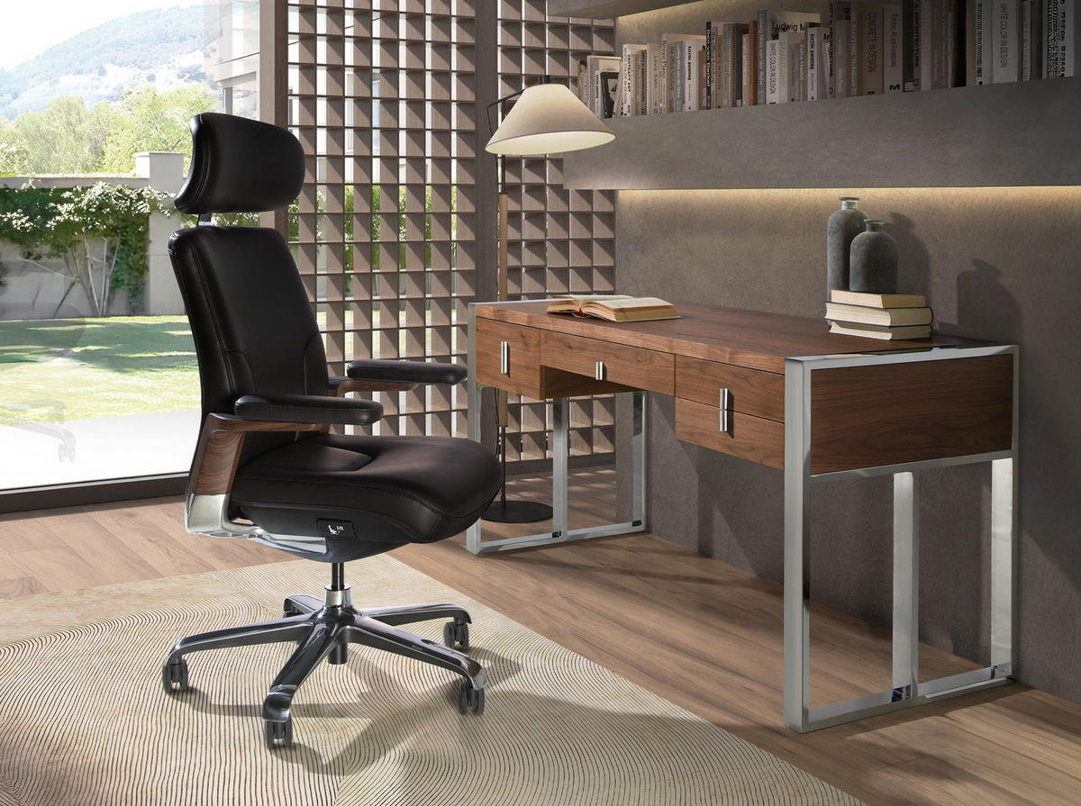 CHEFSESSEL Schwarzer Drehstuhl aus Kunstleder 74/70/118 cm - Wengefarben/Edelstahlfarben, Leder/Kunststoff (74/118/70cm) - ANGEL CERDA