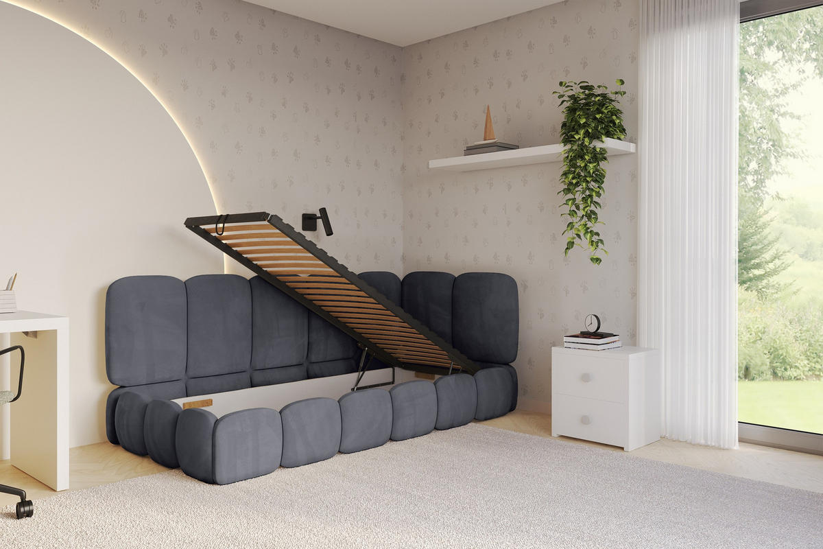 EINZELLBETT Jugendbett mit Bettkasten, Links - AVRY 100x200 Dunkelgrau - Dunkelgrau/Graphitfarben, Holzwerkstoff/Textil (100/200cm) - ALTDECOR