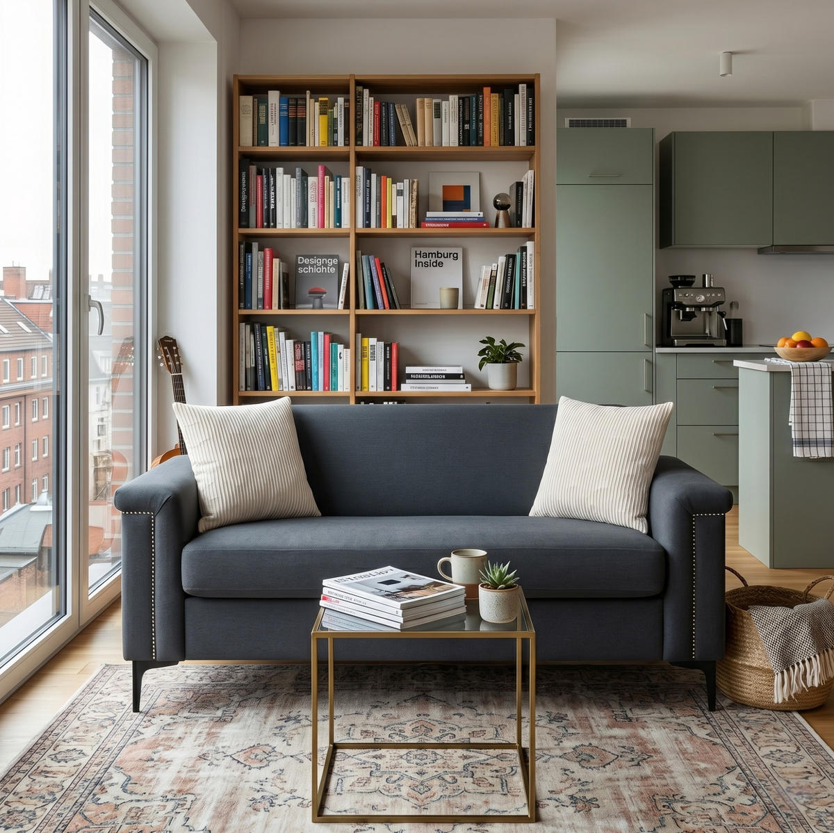 2-SITZER 172/72/82 cm dunkelgrau aus Sperrholz und Massivholz mit Metallfüßen - Dunkelgrau, Textil (73.5/81.5/172cm) - OKMYHOME