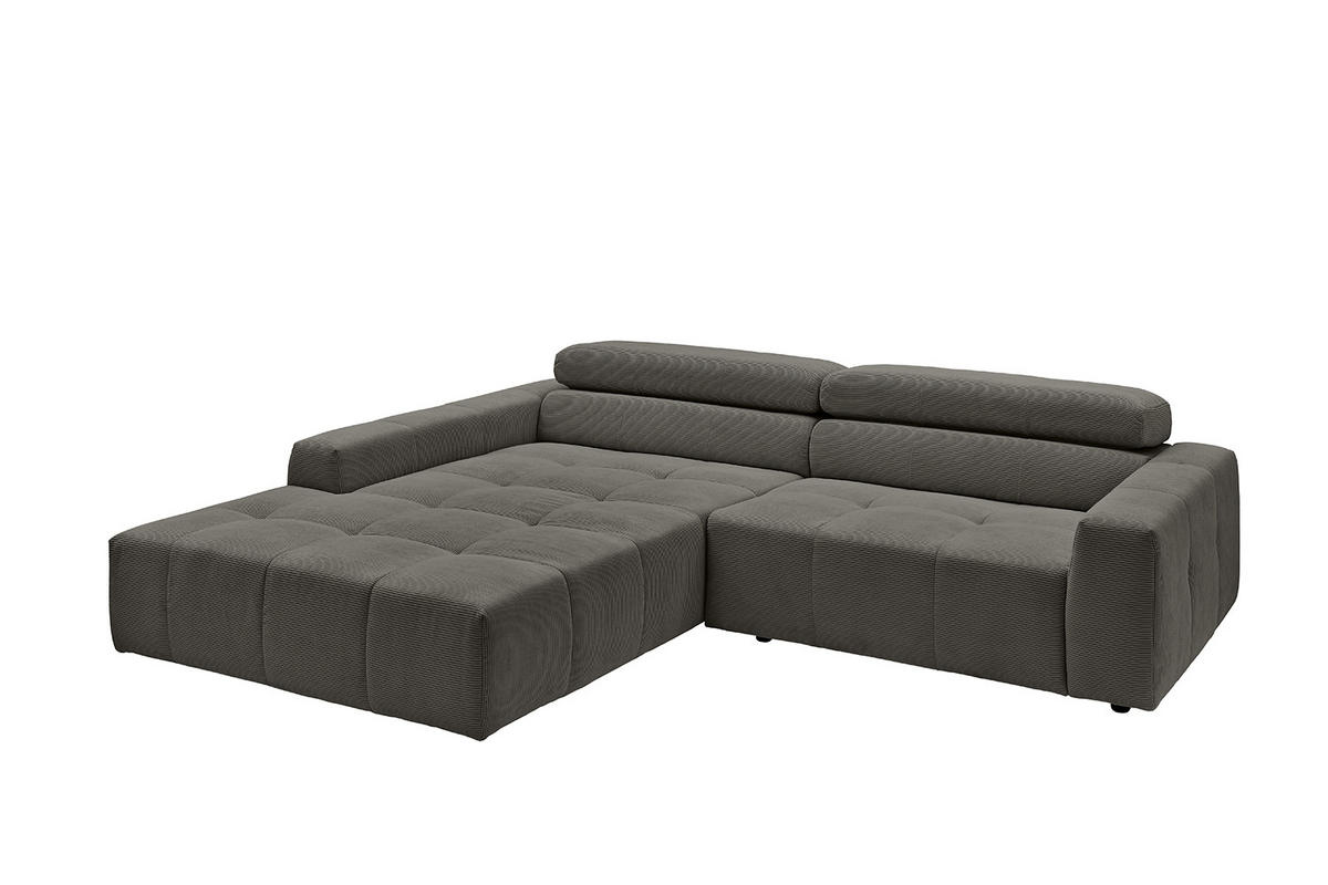 ECKSOFA MIT MOTORISCHEM SITZVORZUG RENO Anthrazit Cord - Anthrazit/Schwarz, Kunststoff/Textil (258/217cm) - KAWOLA