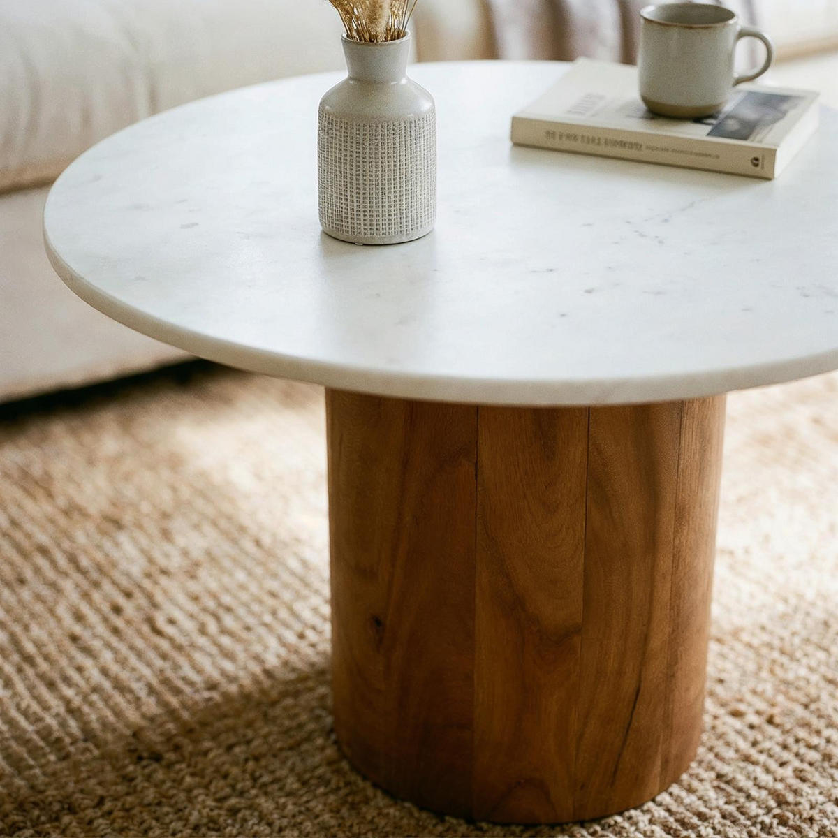COUCHTISCH YAMUNA weiß/natur - Weiß/Naturfarben, Naturmaterialien/Holz (60/60/42cm) - IDIMEX