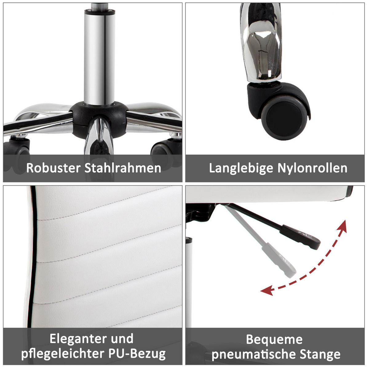 SALONSTUHL höhenverstellbar 48 x 52 x 78-90 cm Kunstleder White - Weiß, Metall (52/90/48cm) - Meubliv