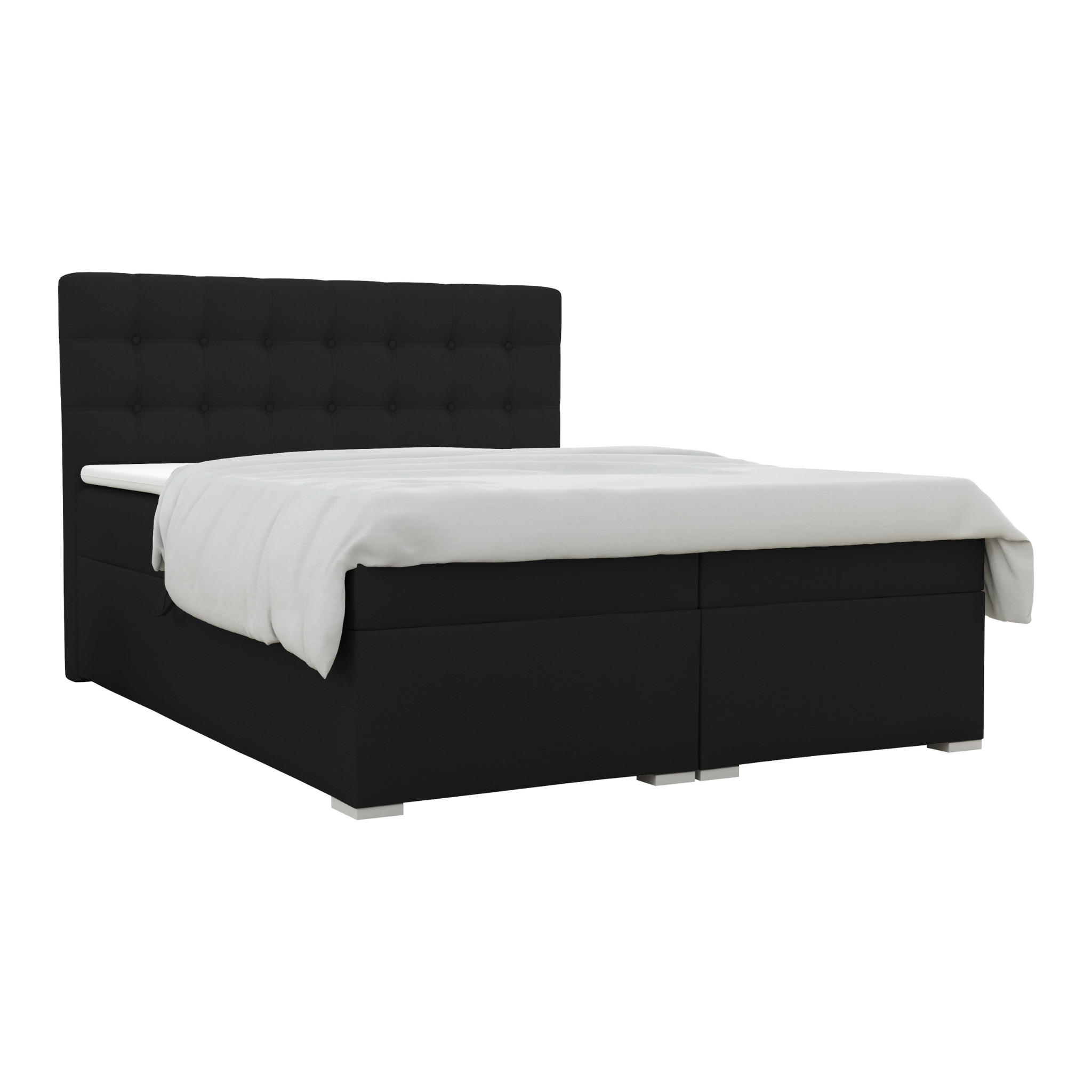 BOXBETT CLAUDIA 140/200 Velour Schwarz mit Taschen-Federkernmatratzen 7 Zonen H4 - Chromfarben/Schwarz, Holzwerkstoff/Kunststoff (140/200cm) - Deine Möbel 24