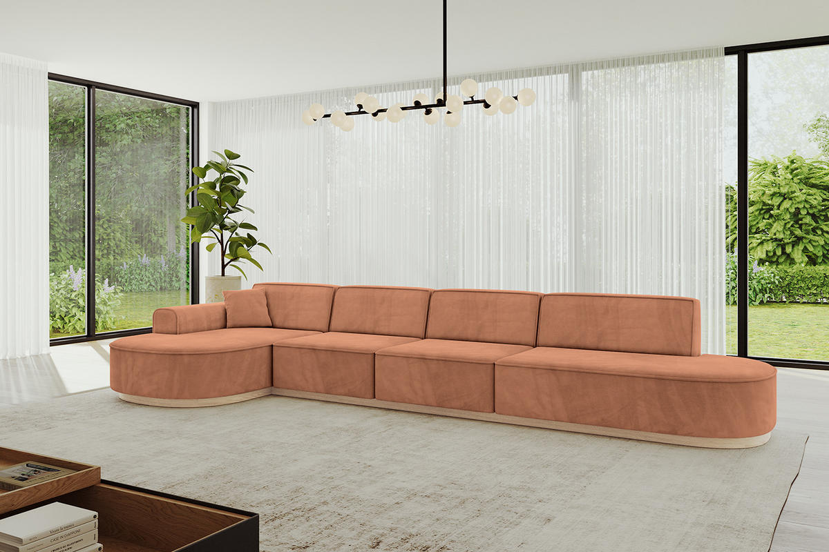 ECKSOFA Ottomane Links MARI-L3-v1 - 413x171x83 cm Orange Velours - Orange, Holzwerkstoff/Textil (413/171cm) - ALTDECOR