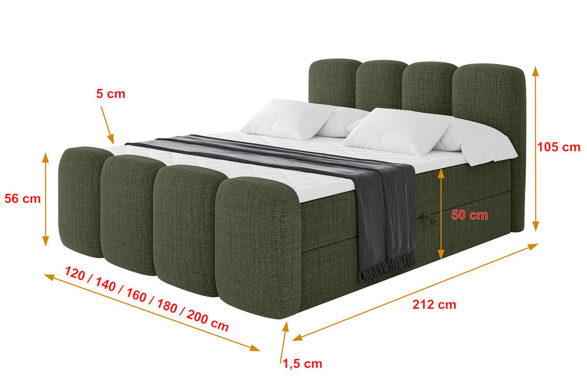 BOXBETT mit Matratze H4 und Lattenrost - NINA-Z - 120x200 cm - Grün - Grün, Holzwerkstoff (120/200cm)