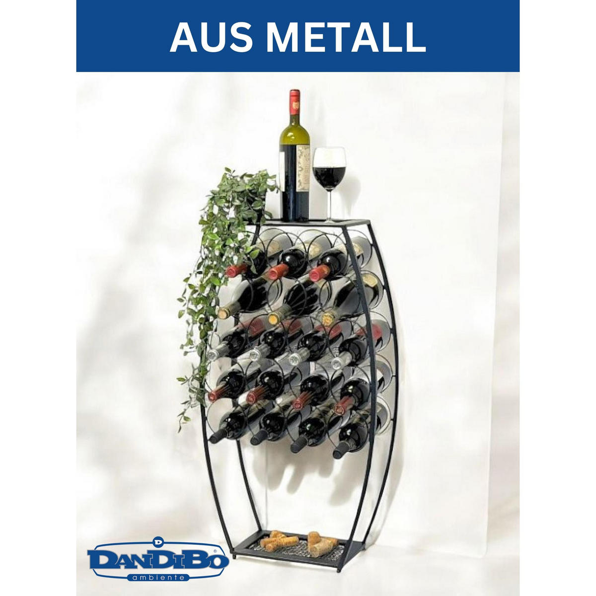 WEINREGAL Metall Schwarz Stehend 83 cm Weinfass - Schwarz, Metall (46/83/20cm) - DanDiBo