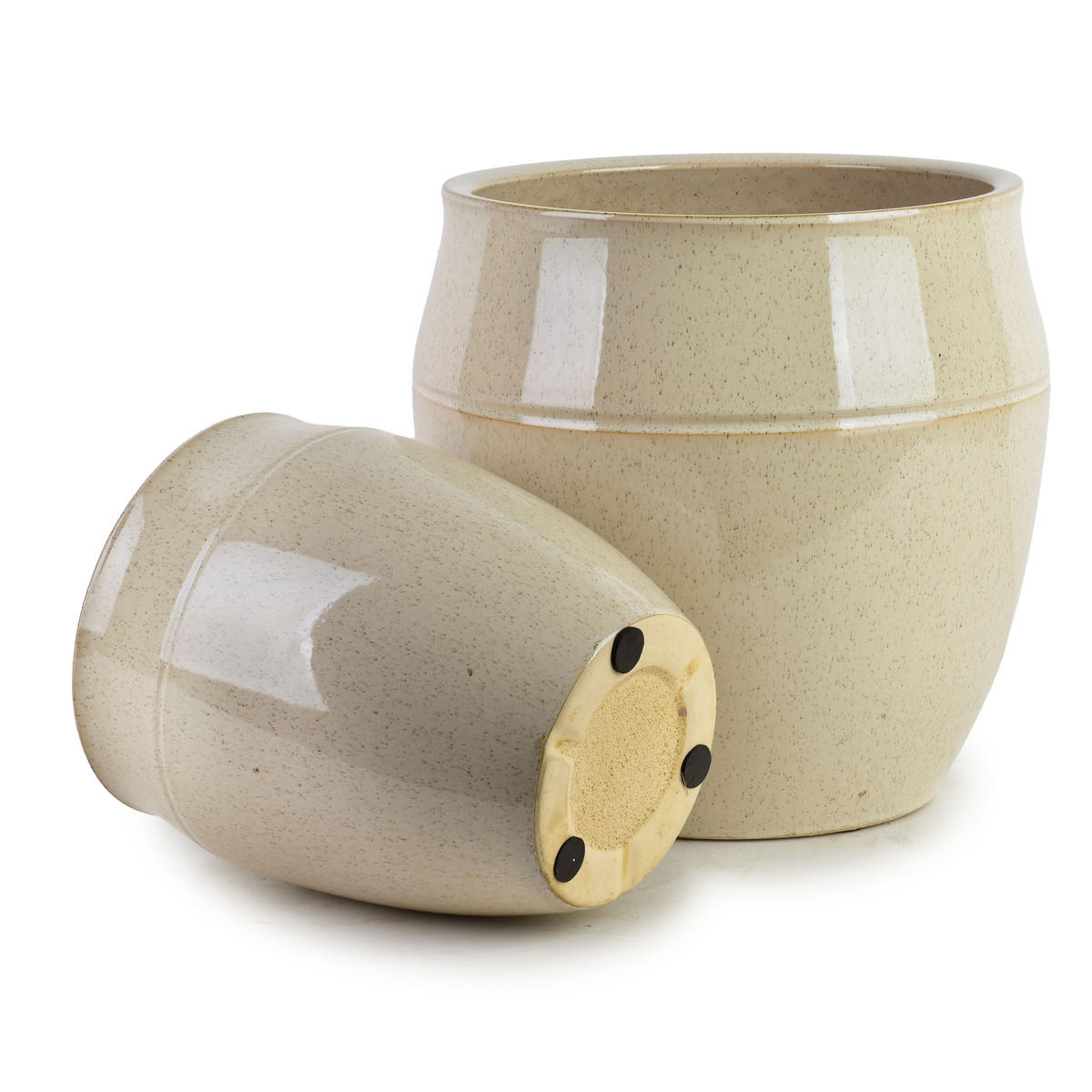 BLUMENTOPF Neva 2er Set Beige 30.5/30.5/23 cm Keramik - Beige, Keramik (30.5/23/30.5cm) - Mondex