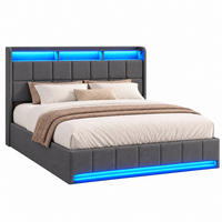 POLSTERBETT 160/200 cm,Doppelbett mit Stauraum, LED & USB,Grau - Naturfarben/Grau, Holz/Textil (160/200cm) - FURNISHINGS HOME