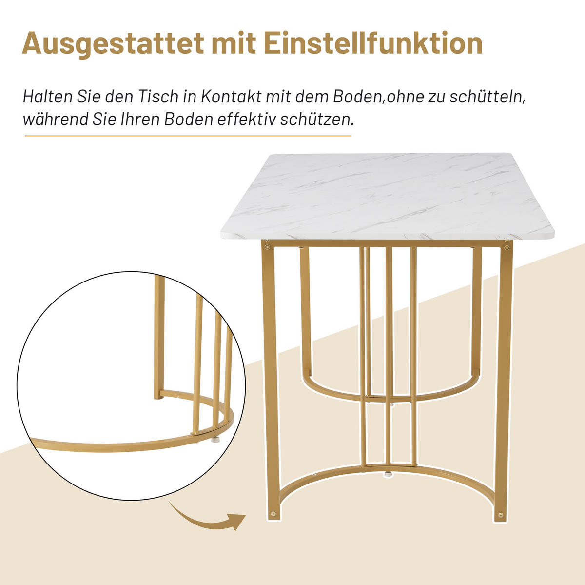 ESSTISCH, MDF mit Marmor-Muster & Metallgestell, 140/80/75 cm, Gold - Goldfarben, Holzwerkstoff (140/80/75cm) - Redom