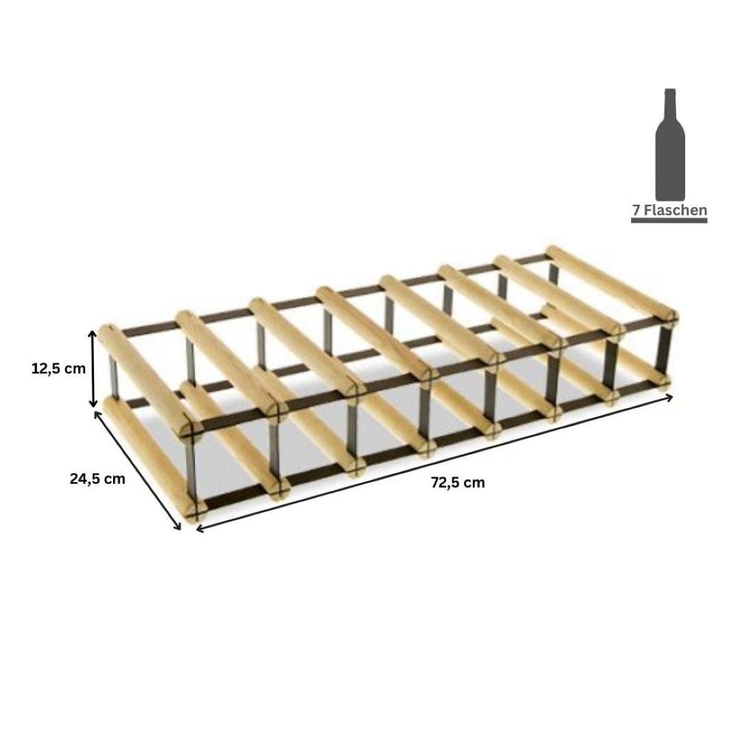 WEINREGAL Vinotega Mod Metal 12,5x72,5x24,5 cm 7x1 Flaschen Massives Kiefernholz Natur - Naturfarben, Holz (72.5/12.5/24.5cm) - PROREGAL