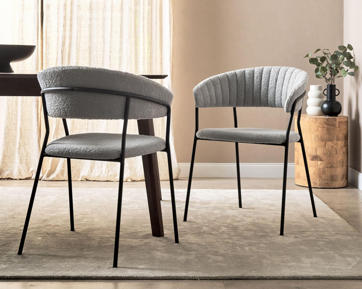 STUHL 2er-Set Bouclé grau Mariposa - Schwarz/Grau, Textil (55/78/55cm) - Beliani