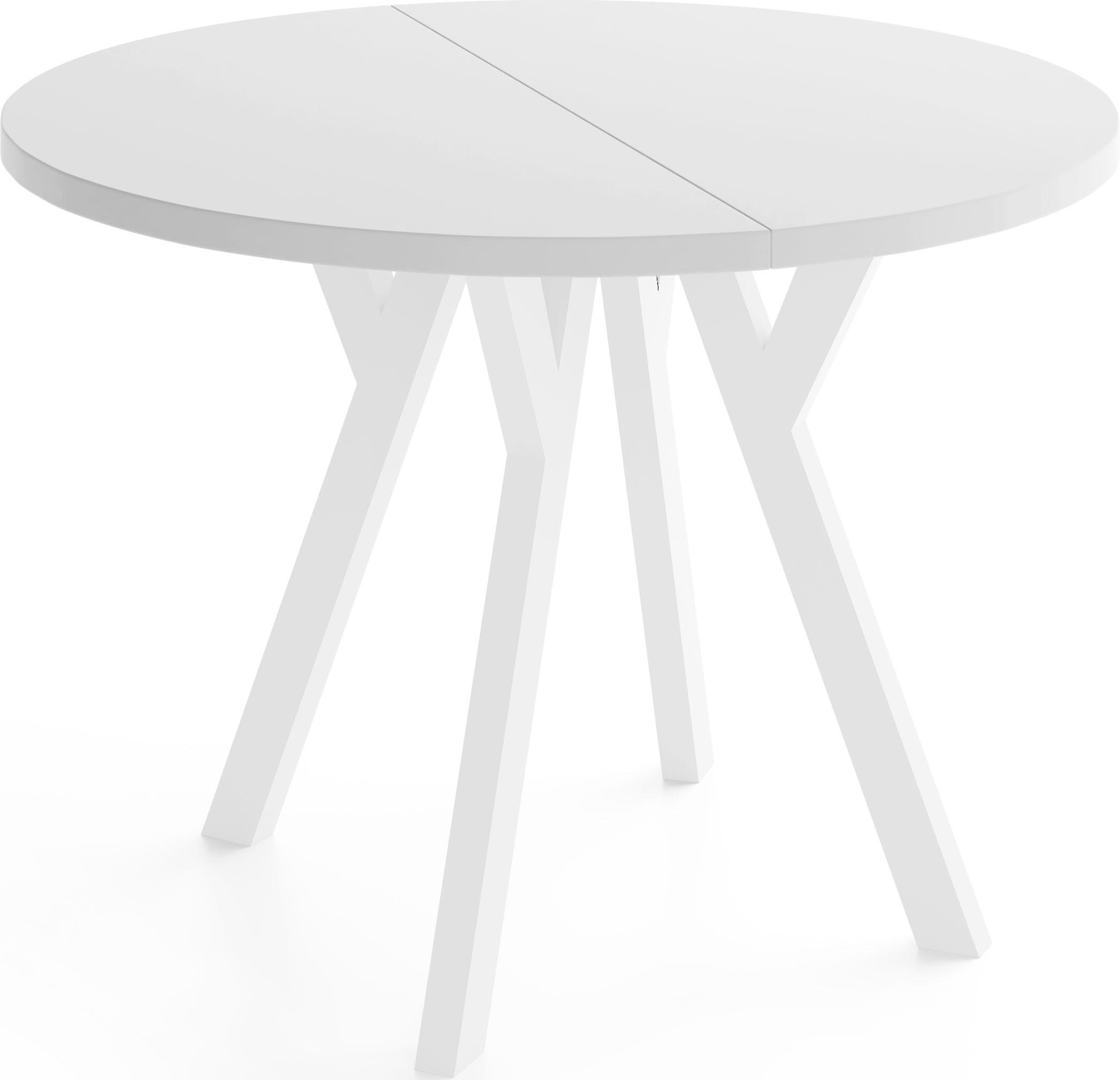 ESSTISCH Vero Weiß rund ausziehbar verlängerbar, Weiß 100-300/100/77 cm - Weiß, Holz/Holzwerkstoff (100/100/77cm) - WFL GROUP