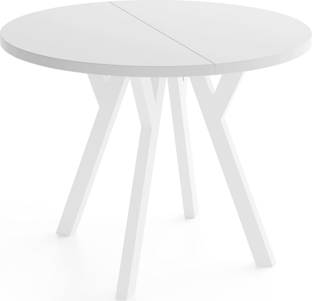 ESSTISCH Vero Weiß rund ausziehbar verlängerbar, Weiß 100-300/100/77 cm - Weiß, Holz/Holzwerkstoff (100/100/77cm) - WFL GROUP