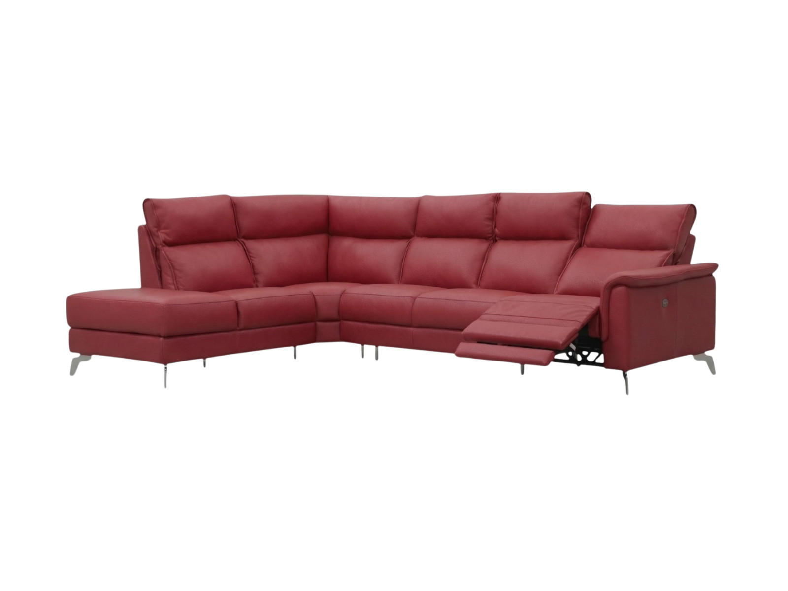 ECKSOFA Borea Echtleder mit 1 x Relaxfunktion Rot - Rot, Leder/Metall (220/310cm)