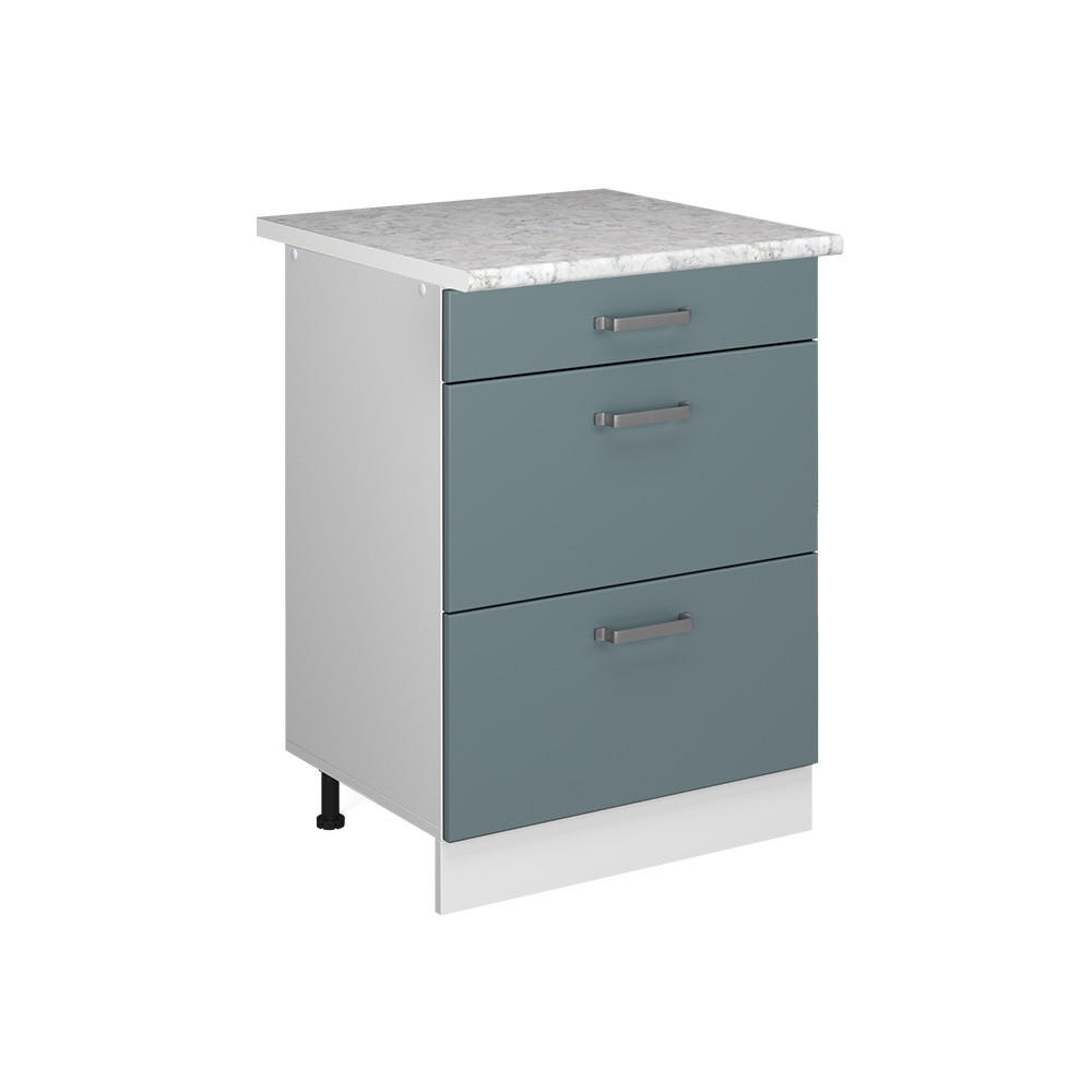 UNTERSCHRANK R-Line Blau-Grau 60 cm mit Schubladen - Blaugrau/Weiß, Holzwerkstoff (60/81.6/60cm) - Vicco