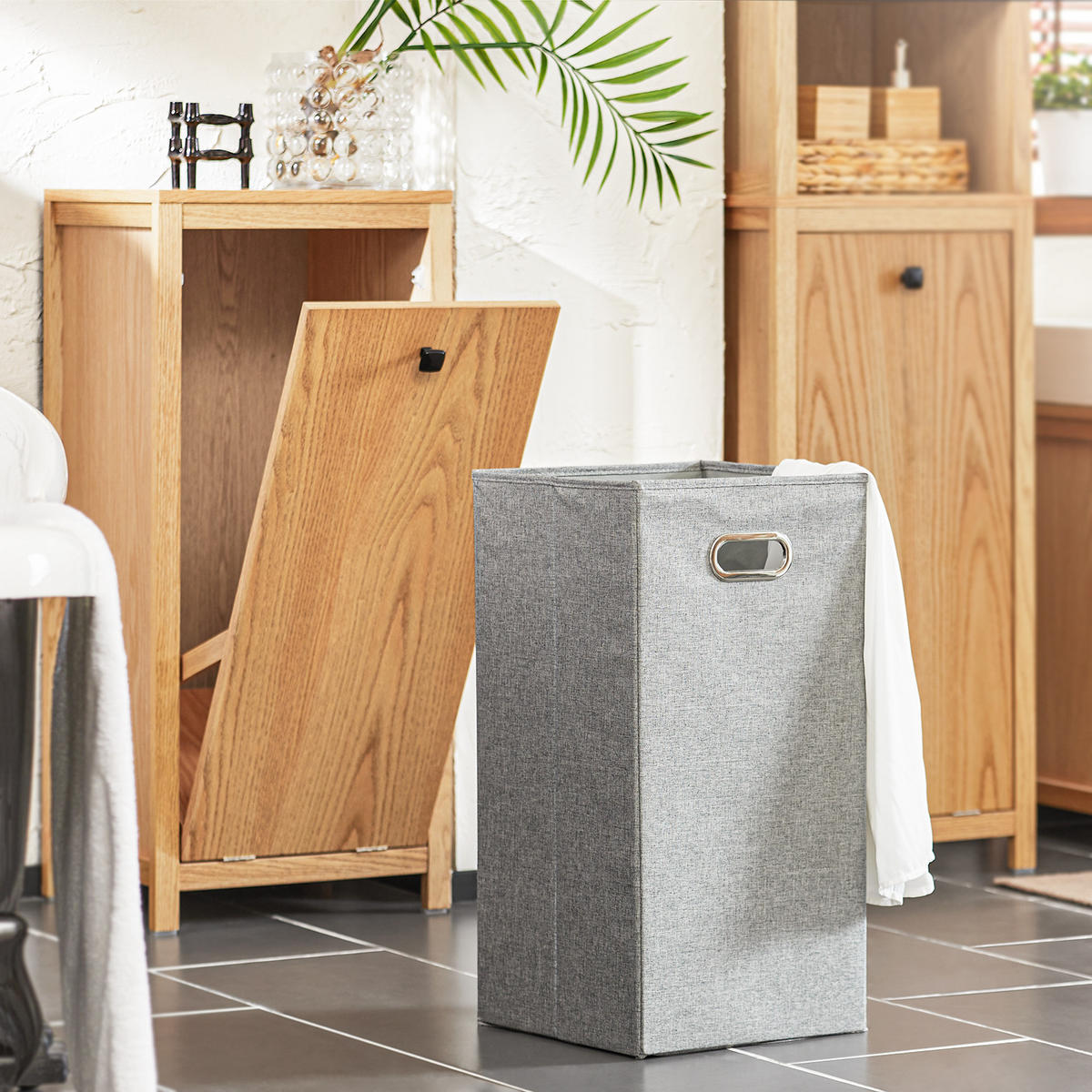 WÄSCHESCHRANK Weiß - Hellbraun, Holzwerkstoff (40/90/35cm) - SoBuy