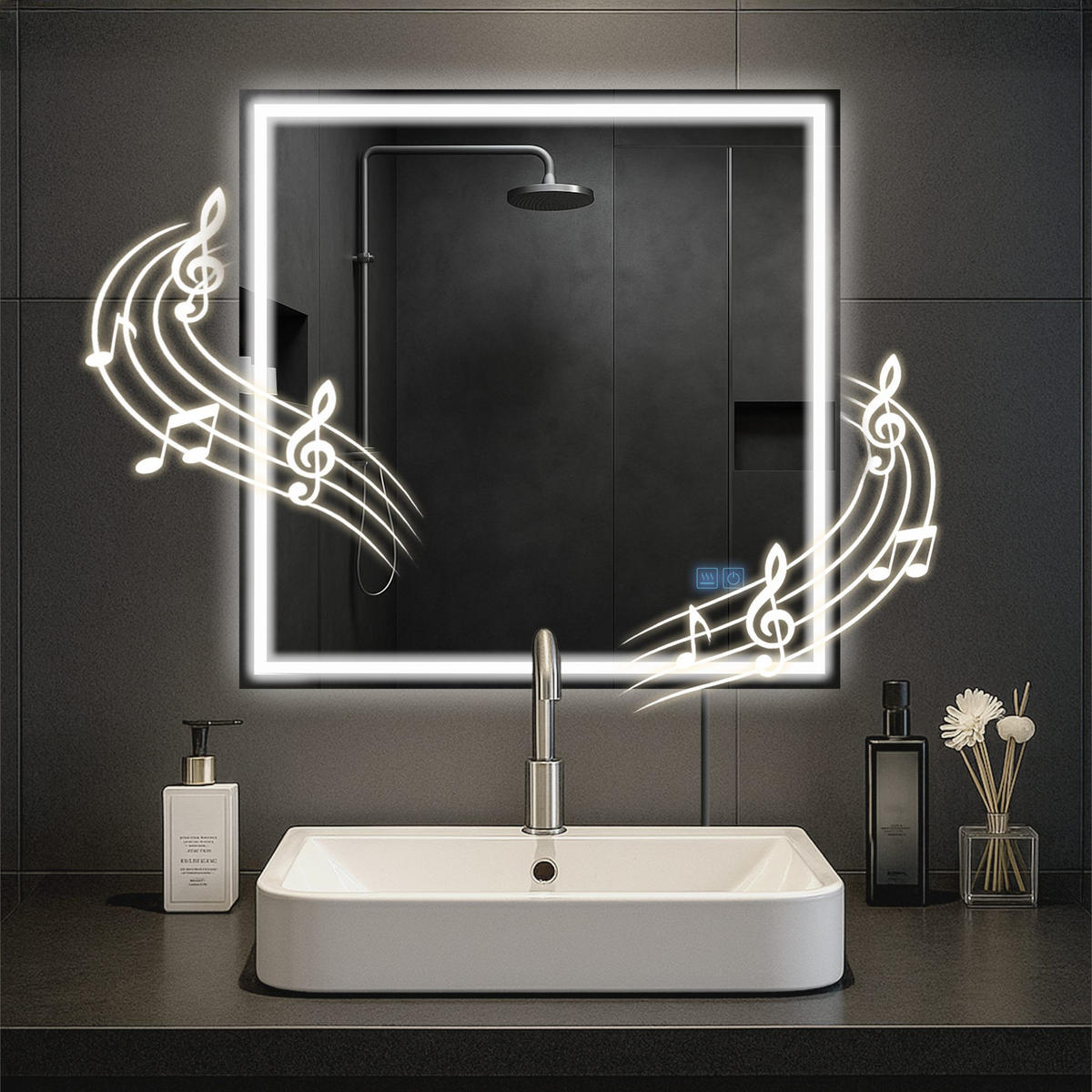 BADSPIEGEL Graz 80x80 Bluetooth 80x3,5x80cm Glas Klarglas Badezimmerspiegel - Klar, Glas (80/80/3.5cm) - DELUKE
