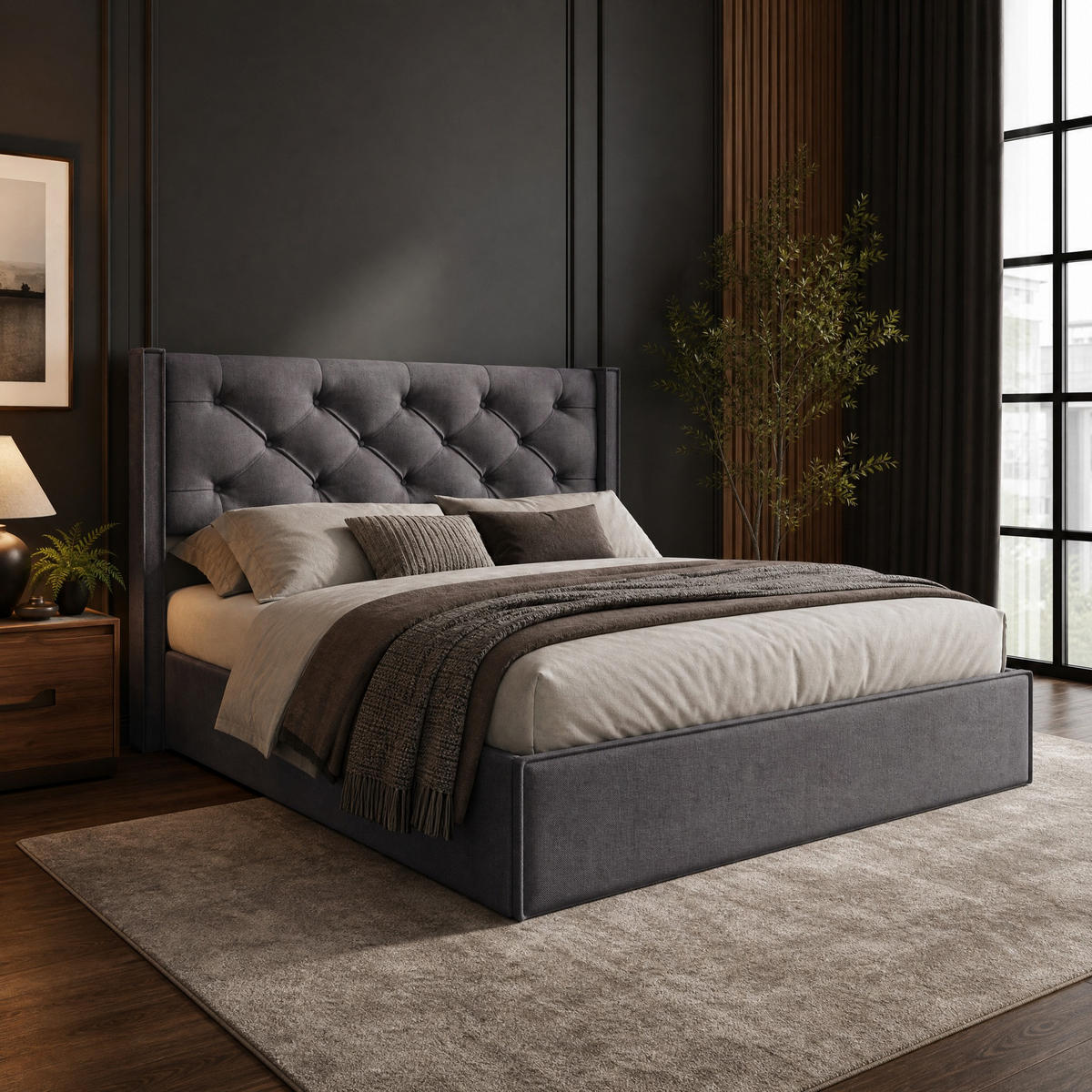 POLSTERBETT 140/200 mit Bettkasten und Matratze in Grau - Grau, Holzwerkstoff/Textil (140/200cm) - EVRYAE