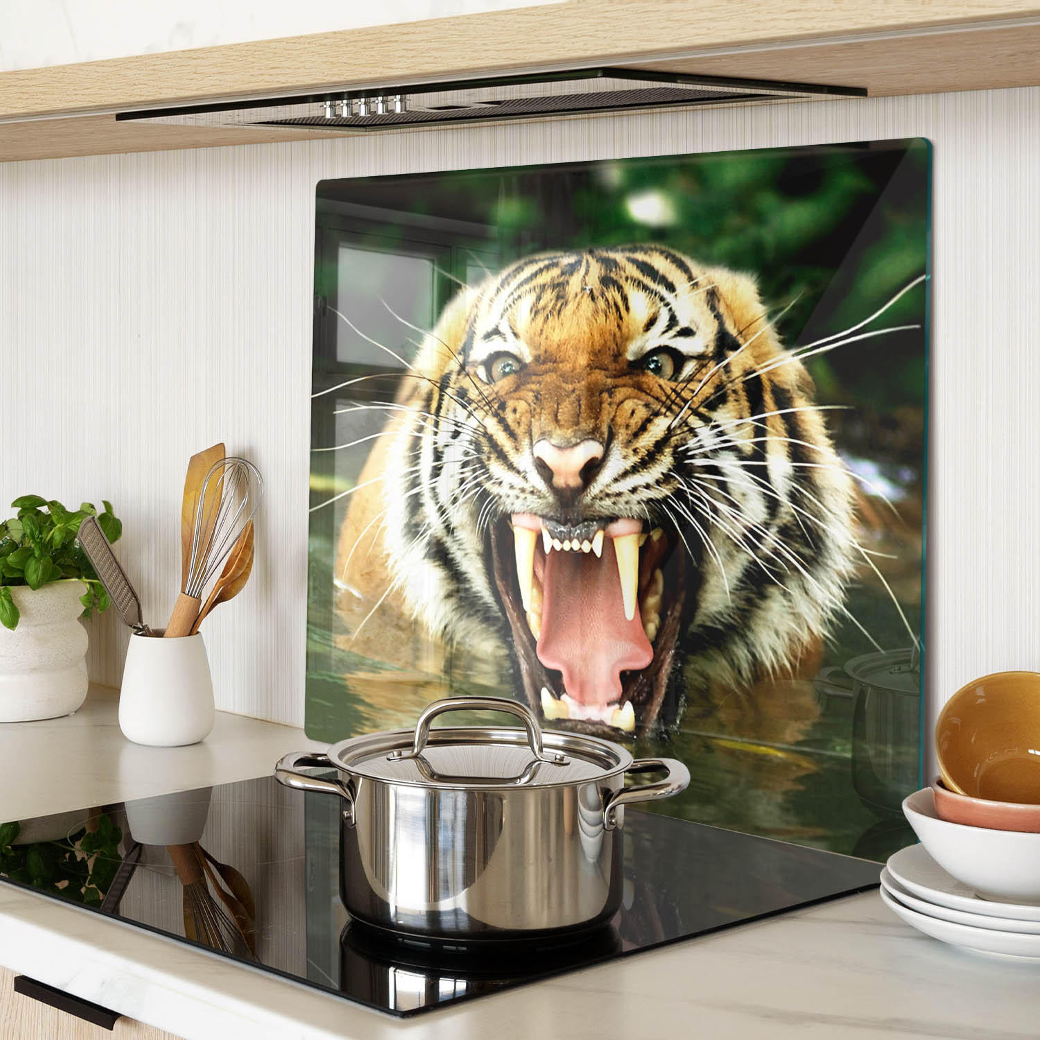 GLASPLATTE 60x52 cm Brüllender Tiger - Orange, Glas (60/0.4/52cm) - TULUP