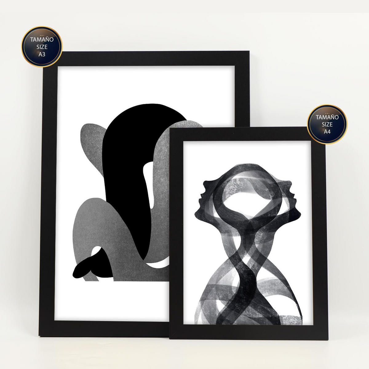 POSTER Set Mit 6 Bent Body Abstrakte Liebhaber Größe A3 & A4 Schwarzer Rahmen - Schwarz, Papier (29.7/1cm) - Nacnic